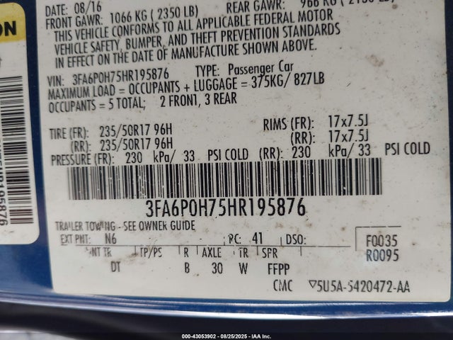 Ford Fusion 2017 3FA6P0H75HR195876 Image 9