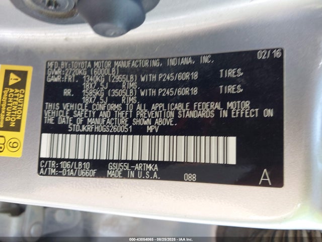 5TDJKRFH0GS260051 Toyota 2gr-fe