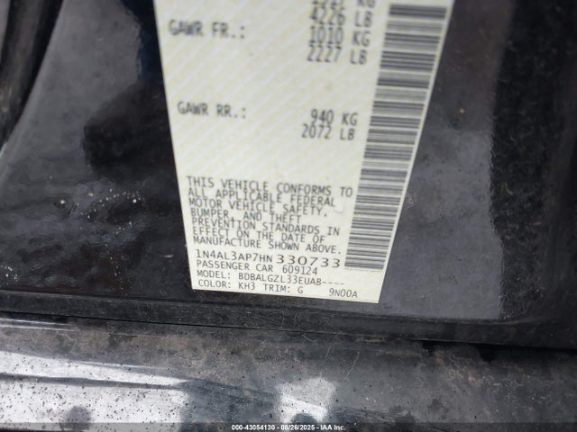 Продажа на аукционе авто 2017 Nissan Altima 2.5 S, vin: 1N4AL3AP7HN330733, номер лота: 43054130
