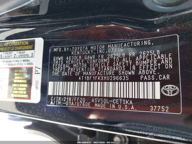 4T1BF1FKXHU296635 Toyota 2ar-fe