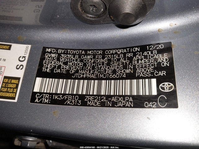 JTDHPMAE1MJ166074 Toyota 2zr-fae