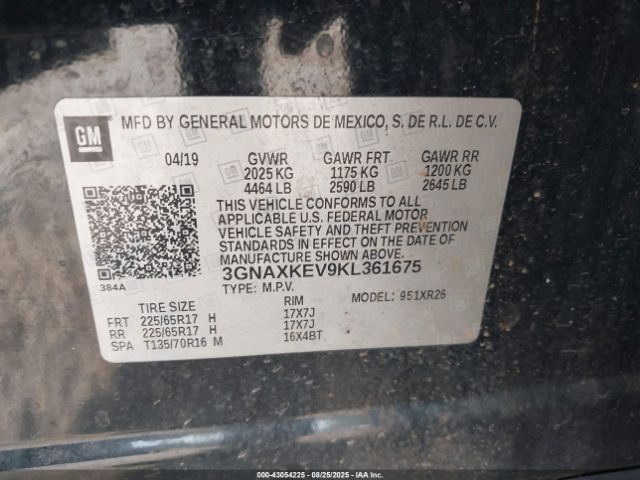 2019 CHEVROLET EQUINOX 3GNAXKEV9KL361675 Photo 8