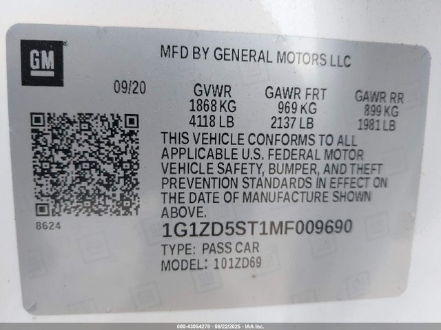 1G1ZD5ST1MF009690 Chevrolet lfv - direct injection, variable valve timing, gen 1 gmna