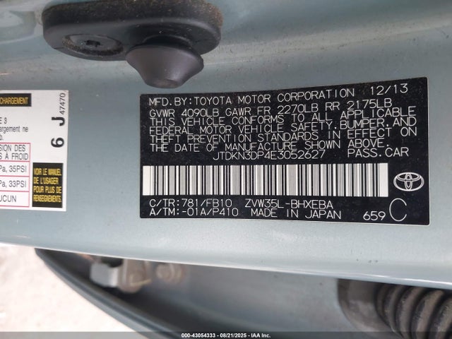 Toyota 2zr-fxe+3jm 2014 JTDKN3DP4E3052627 Image 9