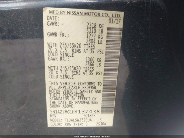 5N1AZ2MG1HN137438 Nissan 2017