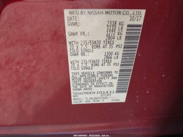 5N1AZ2MG8JN101431 Nissan Murano