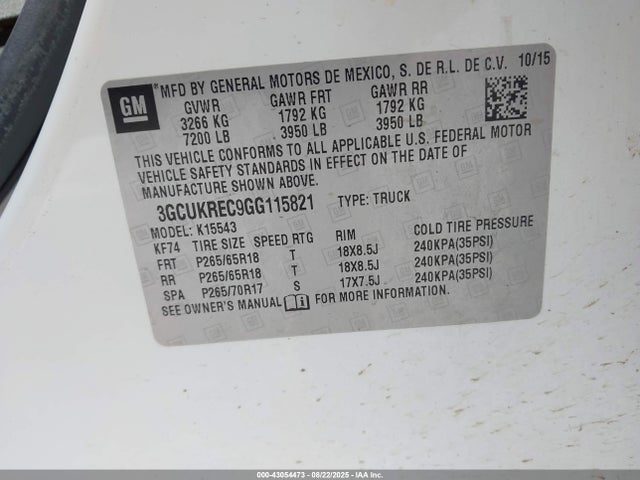 3GCUKREC9GG115821 Chevrolet l83 - sidi, vvt, afm, e85 max, aluminum