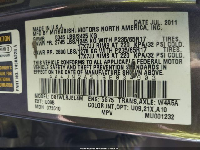 2011 MITSUBISHI ENDEAVOR 4A4JN2AS1BE034903 Photo 8