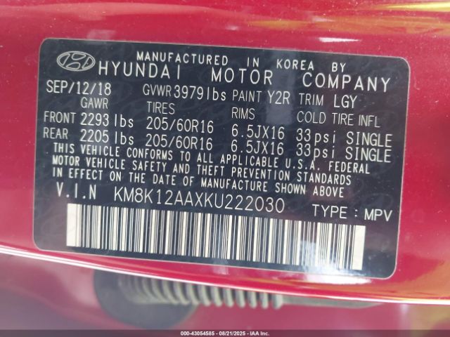 2019 HYUNDAI KONA KM8K12AAXKU222030 Photo 8