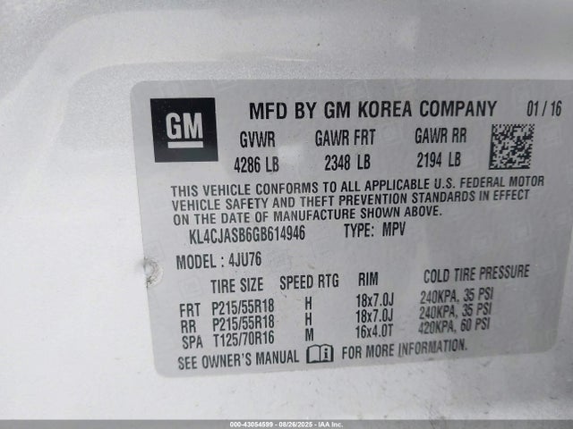 Buick luv - vvt, alum gme e85 max 2016 KL4CJASB6GB614946 Image 9