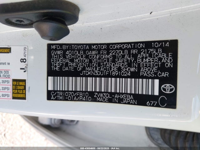 JTDKN3DU1F1891024 Toyota 2zr-fxe+3jm
