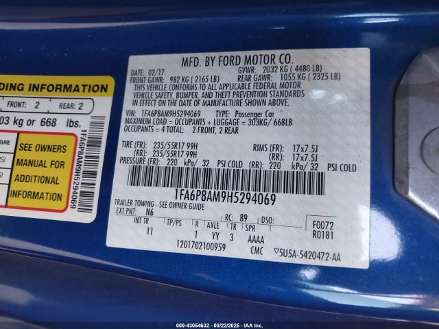 Ford 3.7l 4v 2017 1FA6P8AM9H5294069 Image 9