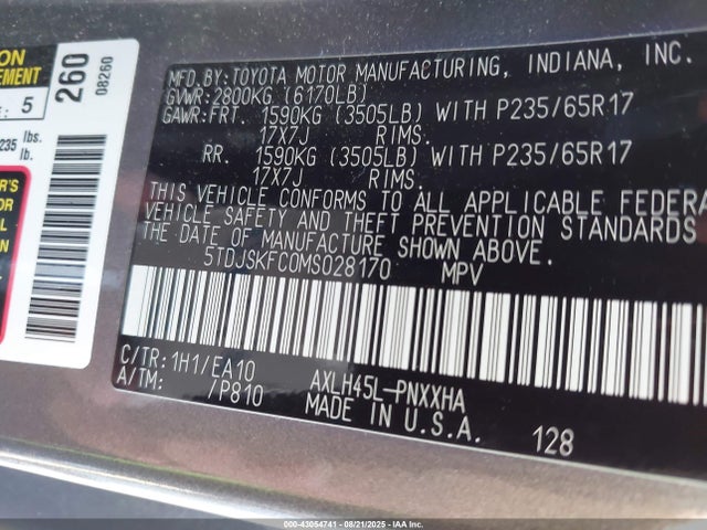 5TDJSKFC0MS028170 Toyota a25a-fxs, 5nm, 4nm