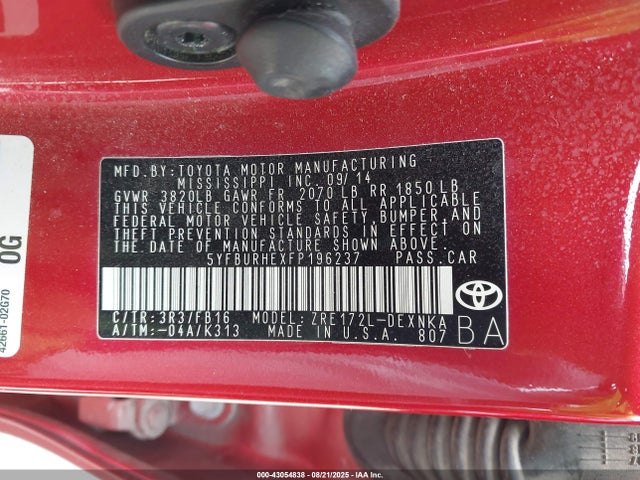 Toyota 2zr-fe 2015 5YFBURHEXFP196237 Image 9