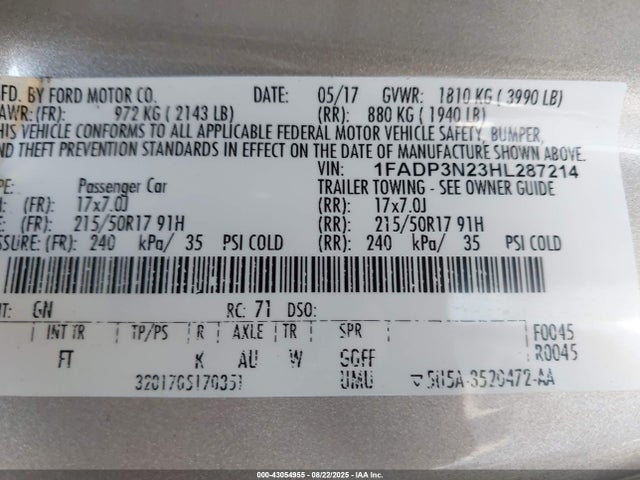 Ford 2.0l gdi 2017 1FADP3N23HL287214 Image 9