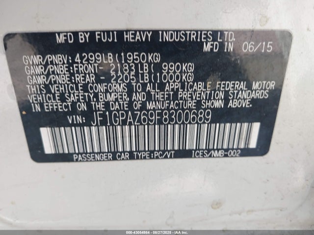 JF1GPAZ69F8300689 Subaru 2.0l na