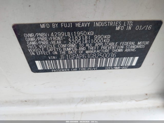 Subaru 2.0l na 2016 JF1GPAP63G8250036 Image 9