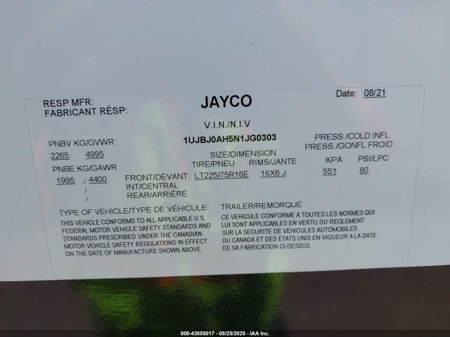 1UJBJ0AH5N1JG0303 Jayco Jayco