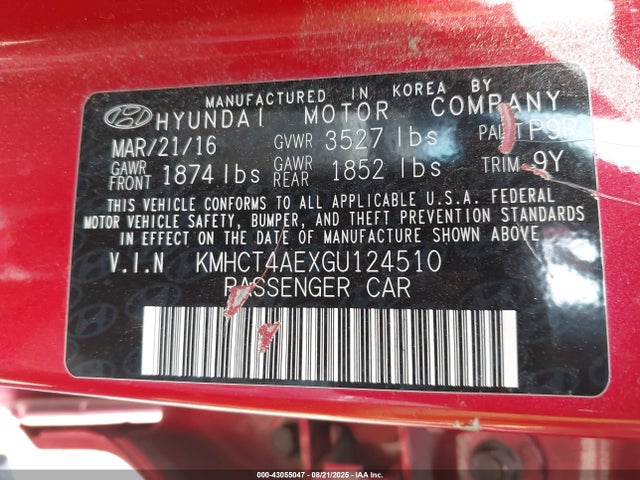 Hyundai dohc gdi gamma 2016 KMHCT4AEXGU124510 Image 9