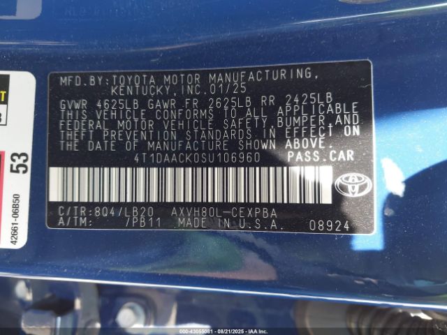 2025 TOYOTA CAMRY 4T1DAACK0SU106960 Photo 8