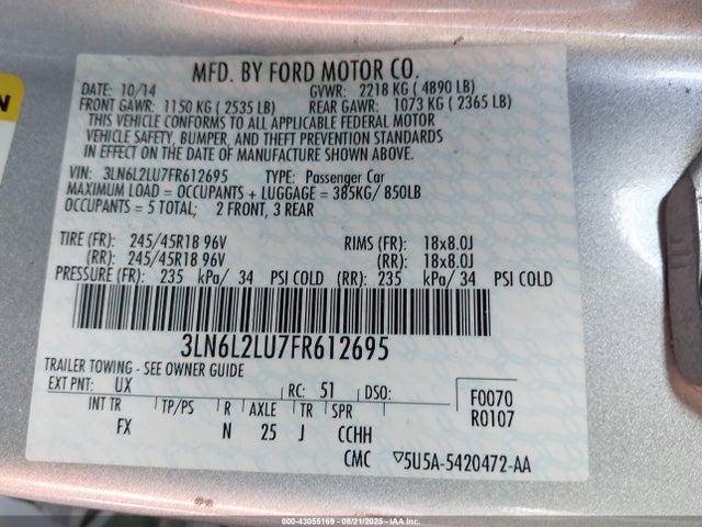 3LN6L2LU7FR612695 Lincoln MKZ