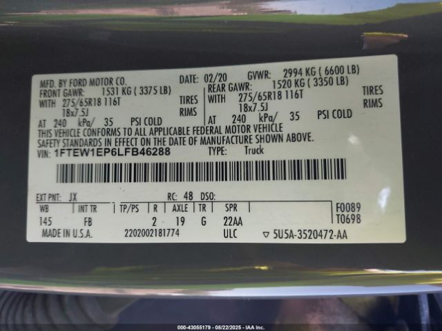 2020 FORD F-150 1FTEW1EP6LFB46288 Photo 8