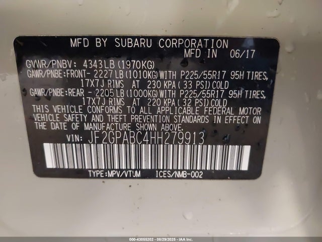 Subaru naturally aspirated 2017 JF2GPABC4HH279913 Image 9