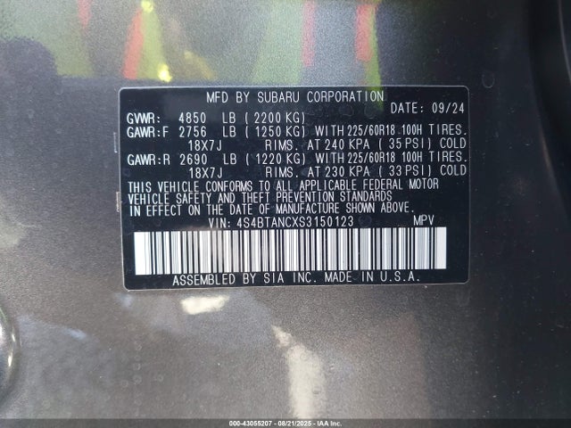4S4BTANCXS3150123 Subaru na, u5