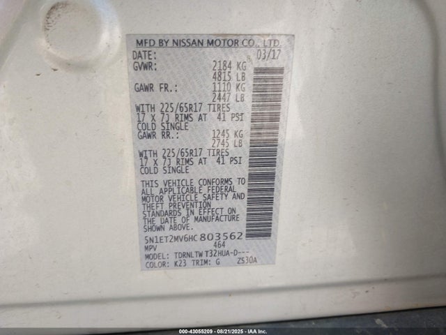 5N1ET2MV6HC803562 Nissan Rogue