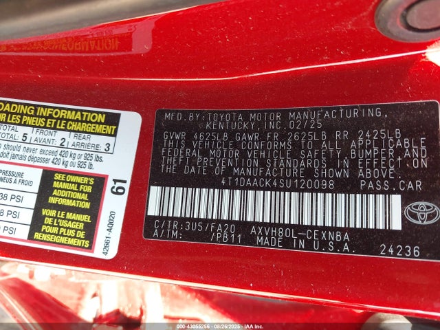 Toyota a25a-fxs 2025 4T1DAACK4SU120098 Image 9