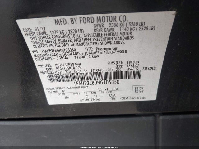 1FAHP2E80HG105350 Ford 3.5l ti-vct