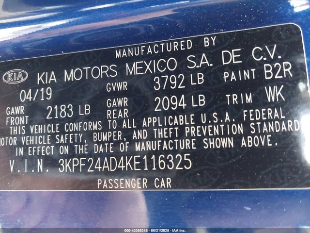 3KPF24AD4KE116325 KIA mpi nu