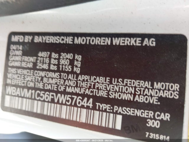 WBAVM1C56FVW57644 BMW 2015