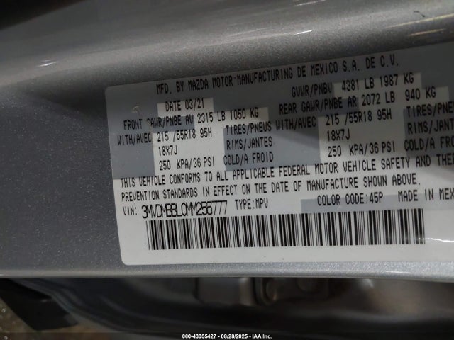 Mazda py 2021 3MVDMBBL0MM256777 Image 9