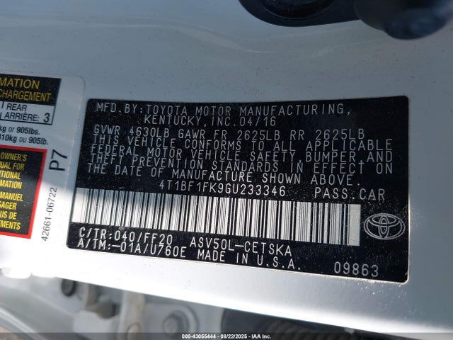 4T1BF1FK9GU233346 Toyota 2ar-fe