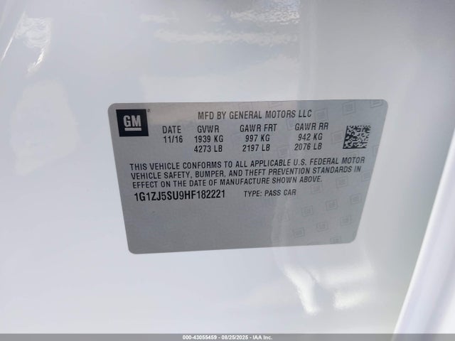 1G1ZJ5SU9HF182221 Chevrolet Lkn - Sidi: Spark Ignited Direct Injection, Vvt: Variable Valve Timing, Hybrid, Fam1, Gen4