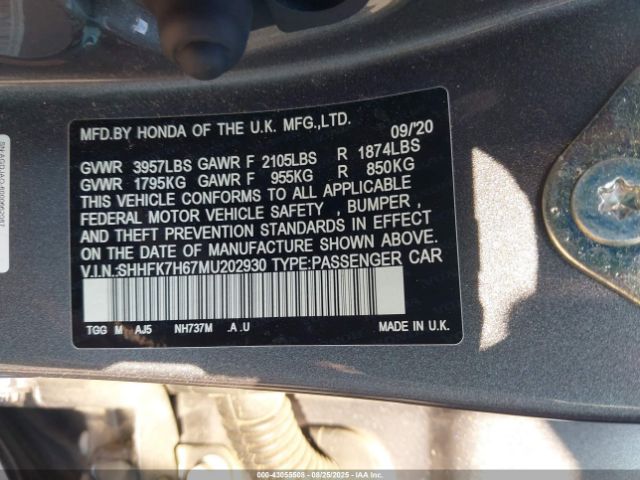 2021 HONDA CIVIC SHHFK7H67MU202930 Photo 8