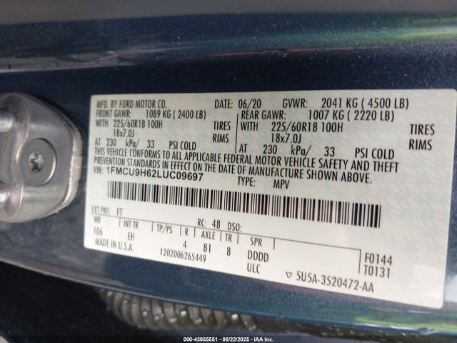 Ford 2020 2020 1FMCU9H62LUC09697 Image 9