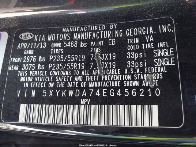 5XYKWDA74EG456210 KIA gasoline 3.3 v6 gdi lambda ii
