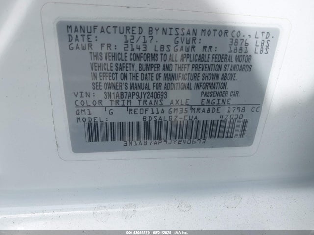 3N1AB7AP9JY240693 Nissan Sentra