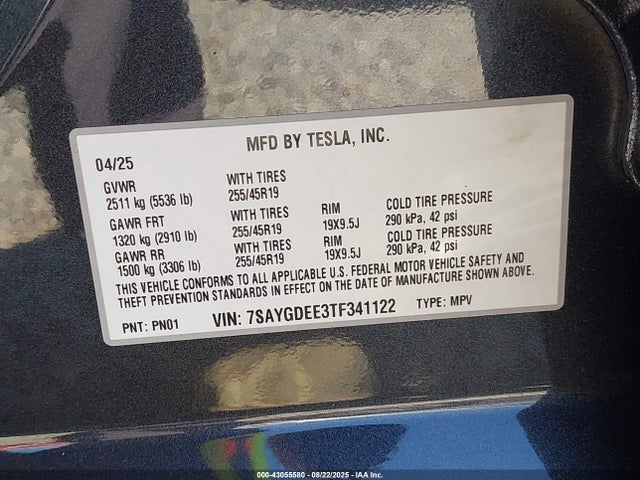 7SAYGDEE3TF341122 Tesla Model Y