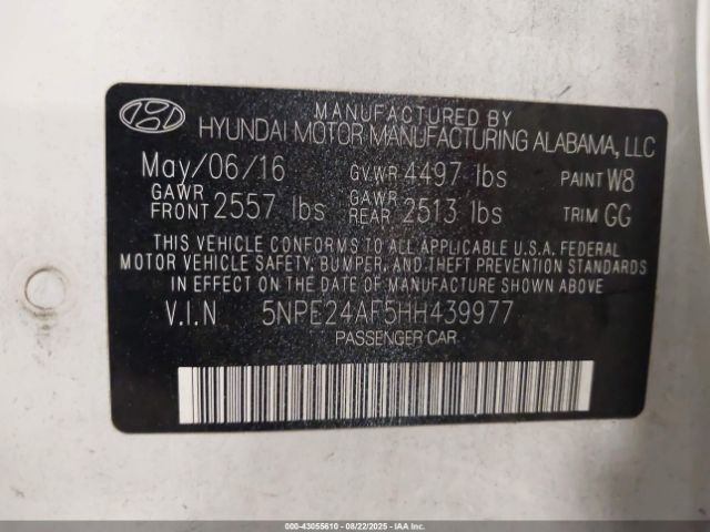 2017 HYUNDAI SONATA 5NPE24AF5HH439977 Photo 8