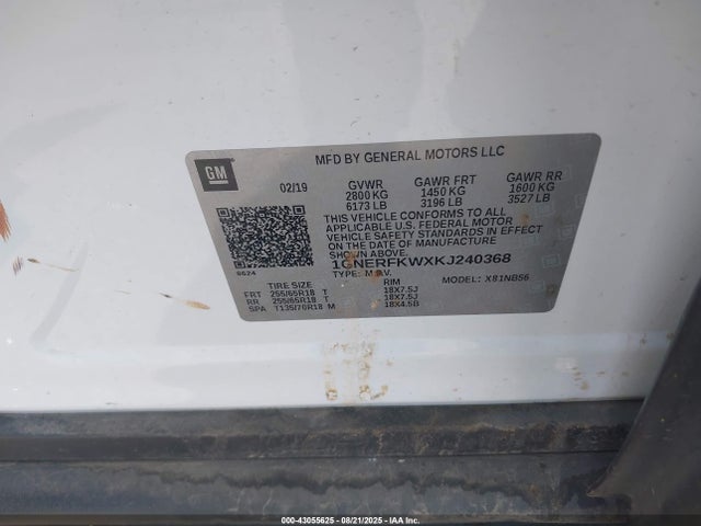 1GNERFKWXKJ240368 Chevrolet lfy - spark ignited direct injection, atss, gen 1
