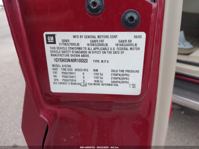 2006 CADILLAC ESCALADE 1GYEK63N46R100322 Photo 8