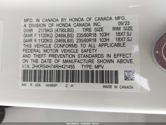 2HKRS4H74RH421455 Honda l15be