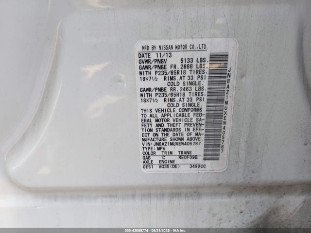 JN8AZ1MUXEW405787 Nissan Murano
