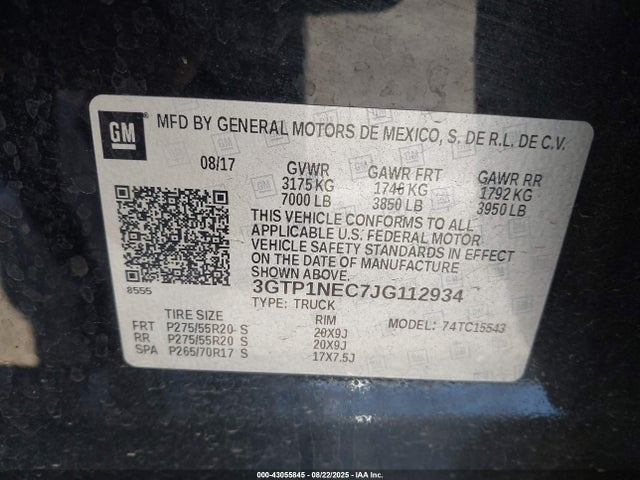 3GTP1NEC7JG112934 GMC l83 -spark ignited direct injection, variable valve timing, afm, e85 max, alum