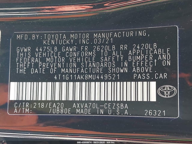 4T1G11AK8MU449521 Toyota a25a-fks