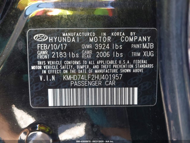KMHD74LF2HU401957 Hyundai Elantra