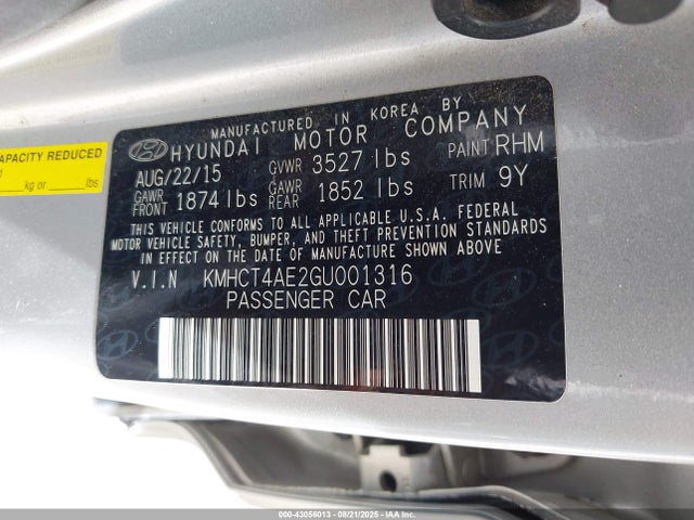 KMHCT4AE2GU001316 Hyundai dohc gdi gamma